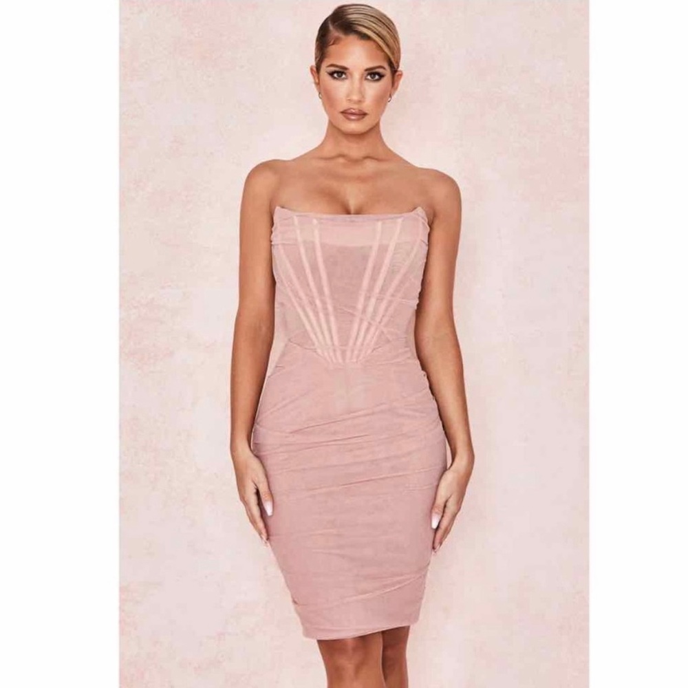 COPY - House of CB Leila Blush Mesh Strapless Corset Dress